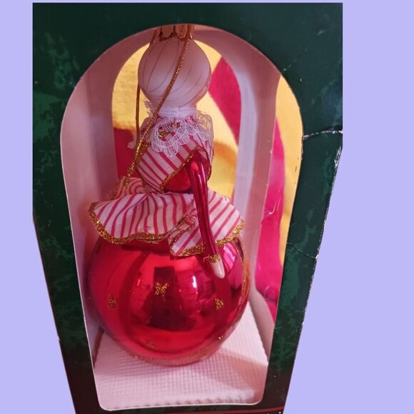 Trim A Home Vtg  European Mrs.Clause  Style Glass Ornament Red & White Doll "7" - Picture 8 of 8